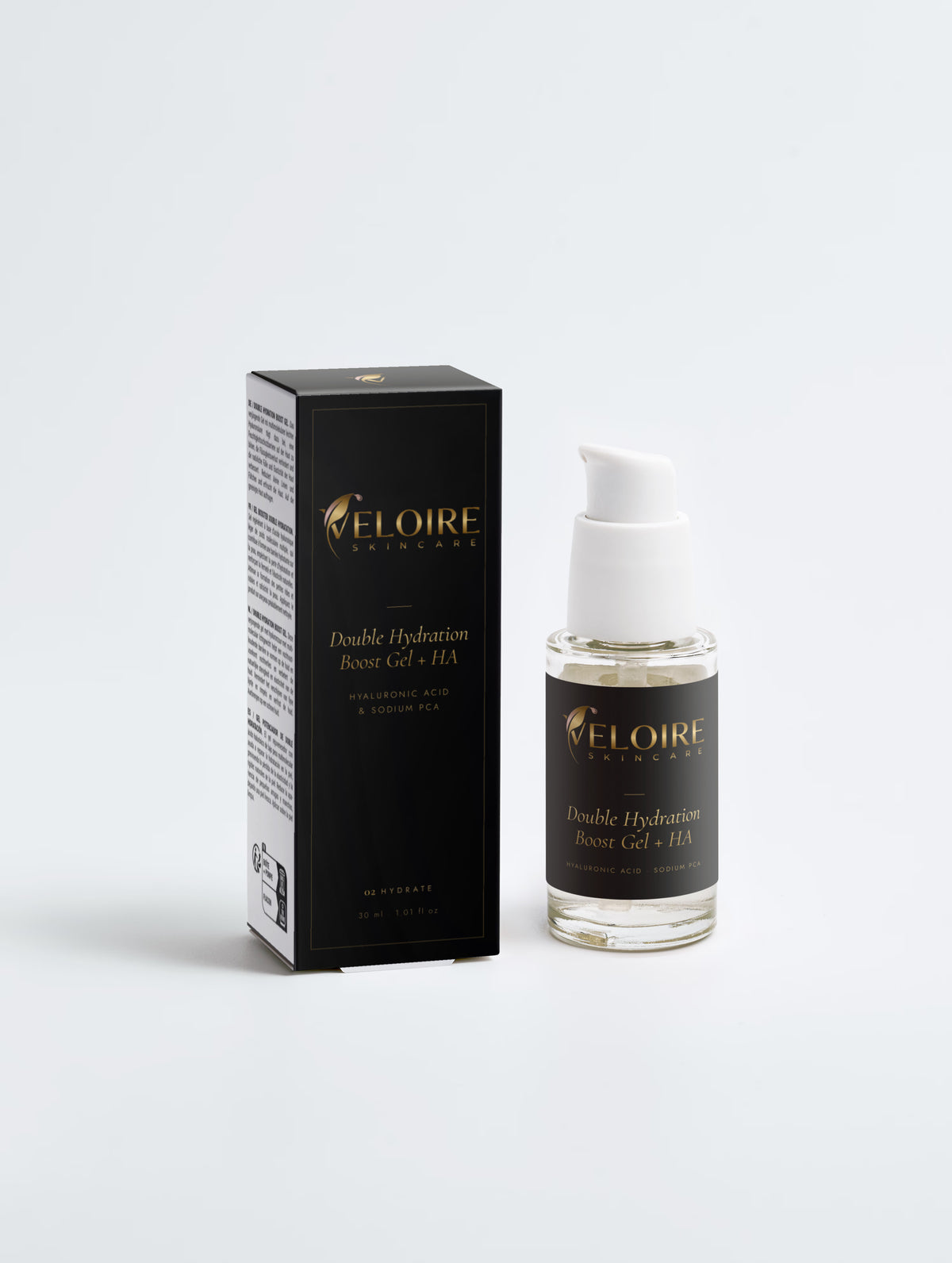 Veloire Double Hydration Boost Gel + HA 30 ml – bottle and box